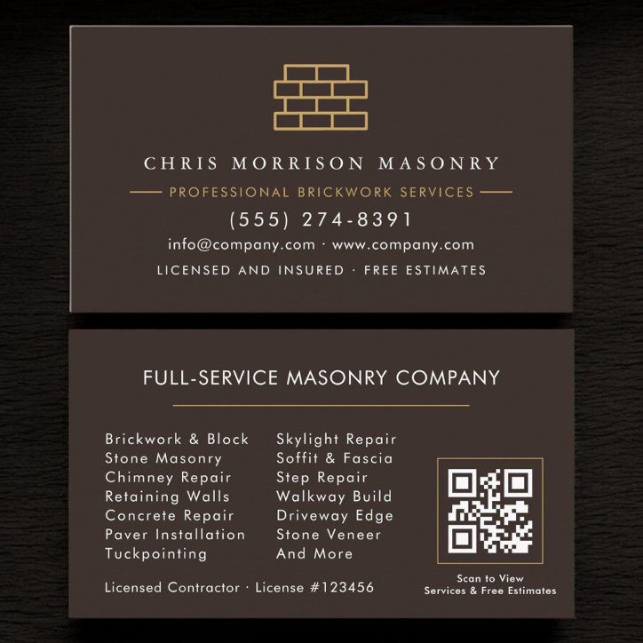 Bricklayer Brick Masonry QR Code Company Business Card