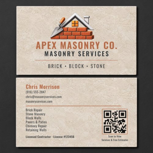 Bricklayer Masonry QR Code Professional Business Card