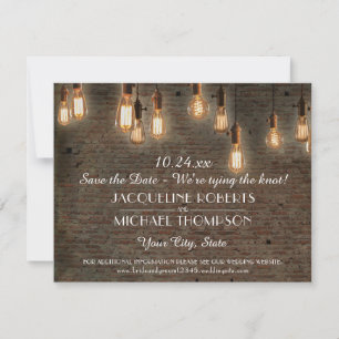 Bricks and Edison Lights Save the Date Postcard 