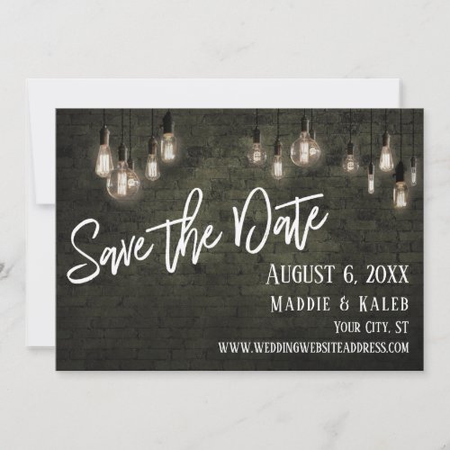 Bricks and Edison Lights Save the Date w Details