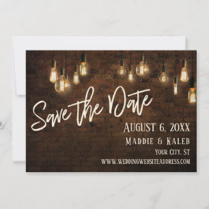 Bricks and Edison Lights Save the Date w/ Details