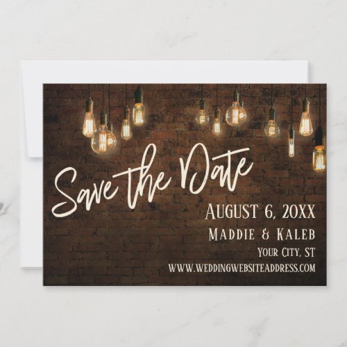 Bricks and Edison Lights Save the Date w Details
