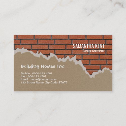 Bricks and Plaster Wall Contractor Business Card