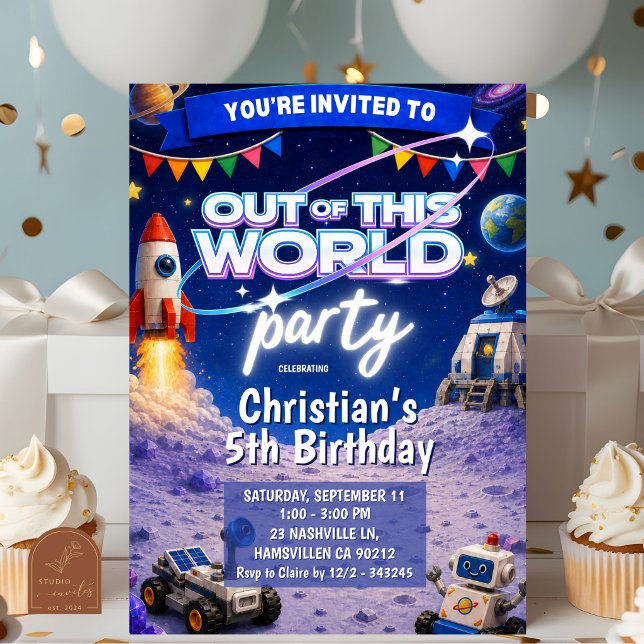 Bricks Out of this world space birthday invitation (Creator Uploaded)