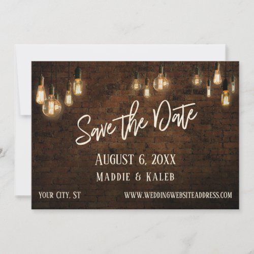 Bricks w Edison Lights Save the Date and Details