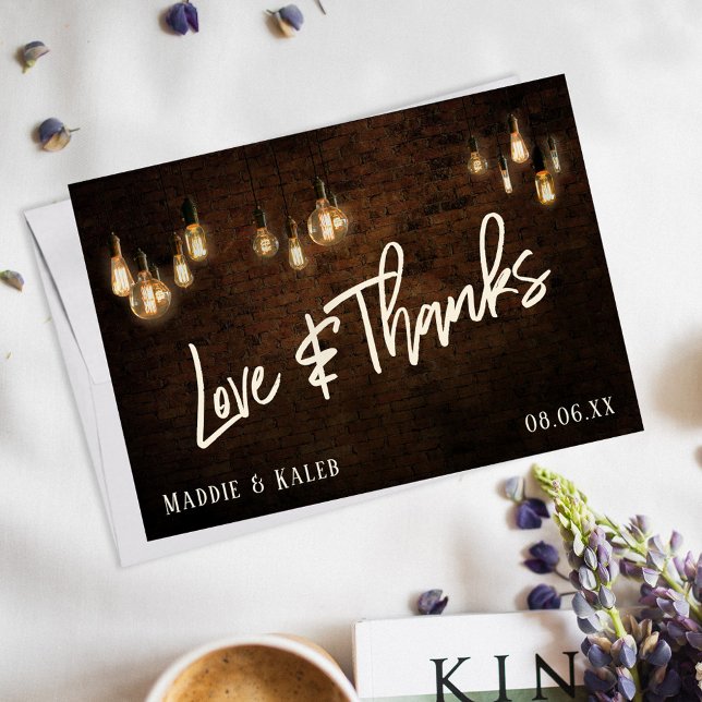 Bricks w/ Vintage Edison Lights Love & Thanks Thank You Card (Creator Uploaded)