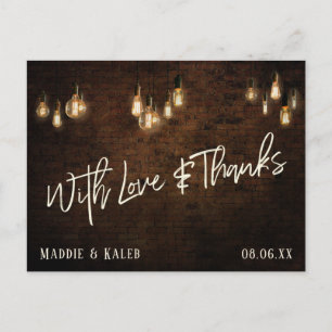 Bricks w/ Vintage Edison Lights With Love & Thanks Postcard