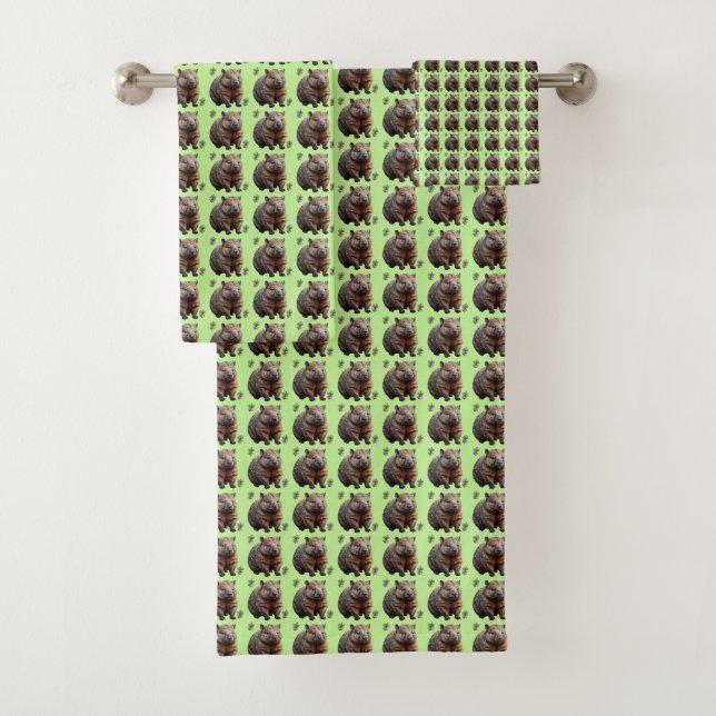 Brickwork Burrow: A Wombat's Green Canvas, Bath Towel Set (Insitu)