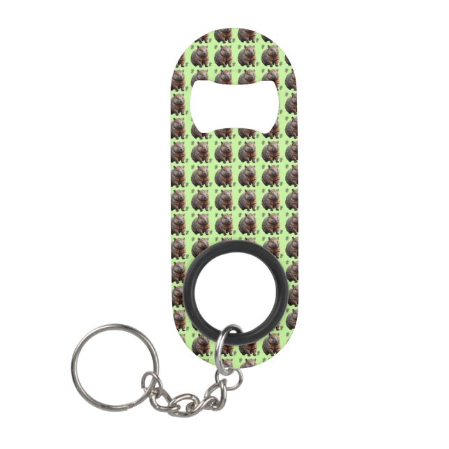Brickwork Burrow: A Wombat's Green Canvas, Keychain Bottle Opener (Front)