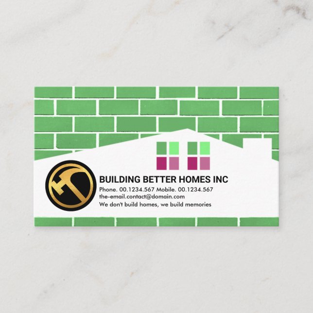 Brickwork Masonry Home Building Silhouette Roofer  Business Card (Front)