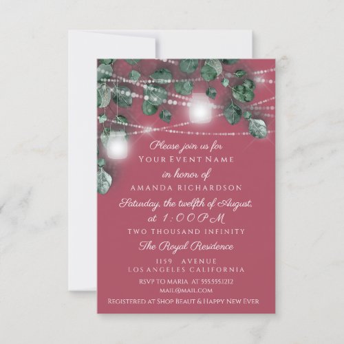 Bridal 16th Lights Jars Rustic Smoky Rose Mint Invitation