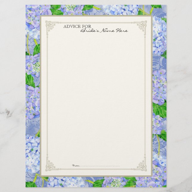 Bridal Advice Page Blue Hydrangea Lace Floral (Front)