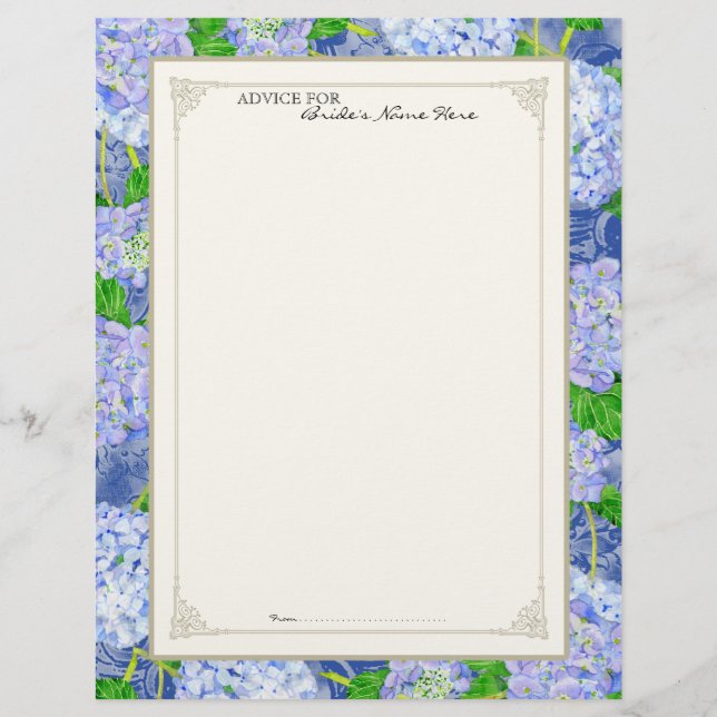 Bridal Advice Page Blue Hydrangea Lace Floral (Front)