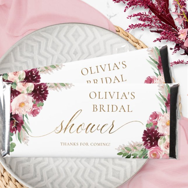 Bridal / Baby Shower Burgundy Blush Pink Floral Hershey Bar Favors (Creator Uploaded)