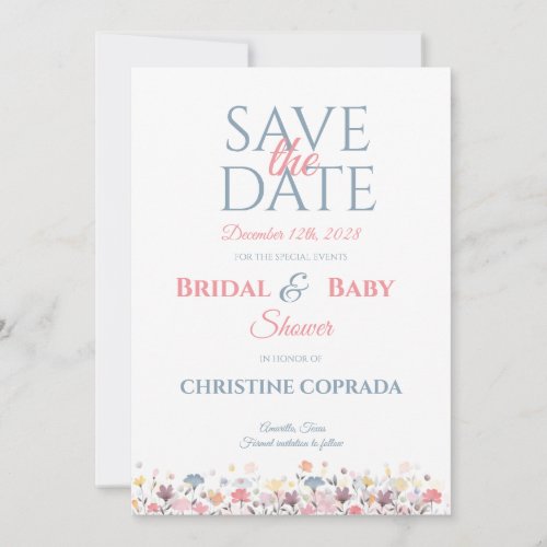 Bridal  Baby Shower Minimalist Watercolor Floral Save The Date