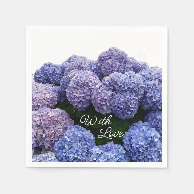 Bridal, Baby Shower Napkins Purple, Blue Hydrangea (Front)