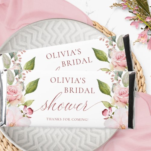 Bridal Baby Shower Personalized Blush Pink Floral Hershey Bar Favors