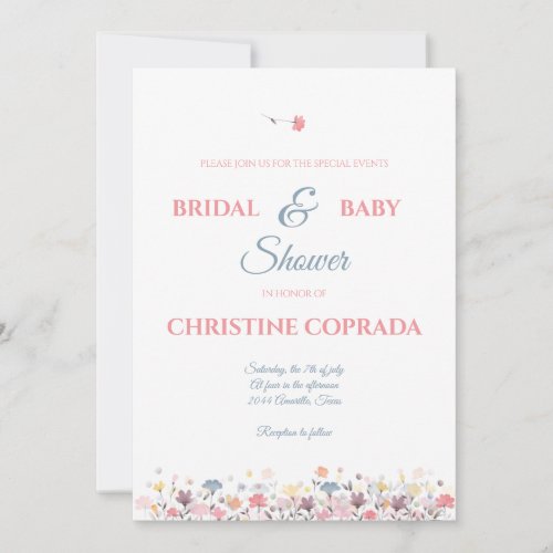 Bridal  Baby Shower Watercolor Floral Invitation