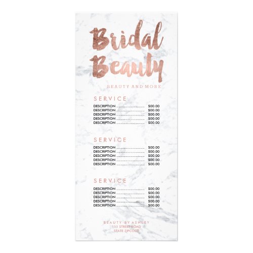Bridal beauty gold typography marble price list rack card