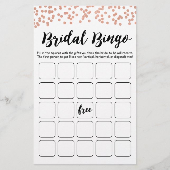 Bridal Bingo Bridal Shower and Hen Party game (Front)