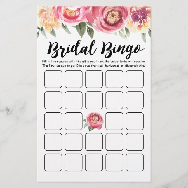 Bridal Bingo Bridal Shower and Hen Party game (Front)