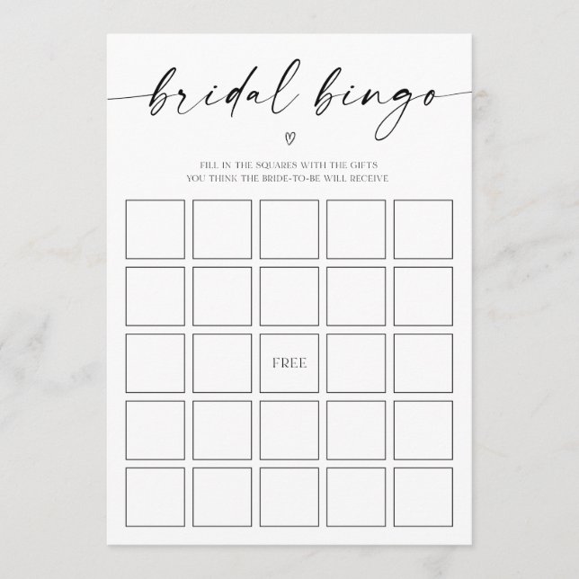 Bridal Bingo Bridal Shower Game Program (Front)