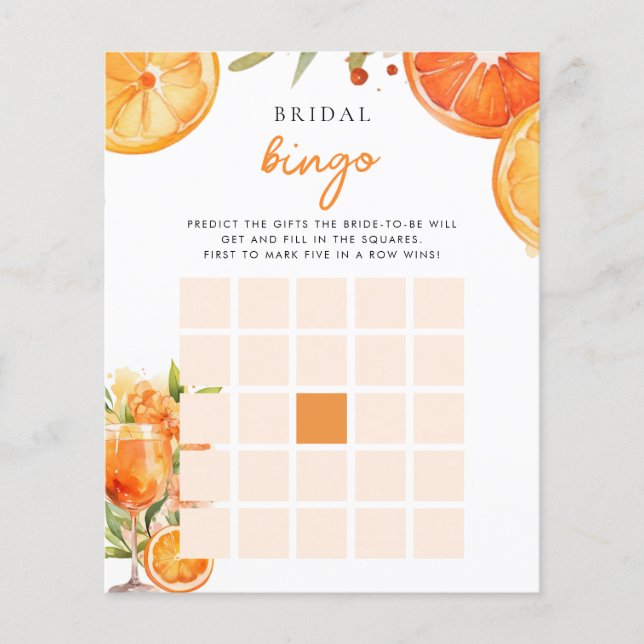 Bridal Bingo Citrus Aperol Bridal Shower Game (Front)
