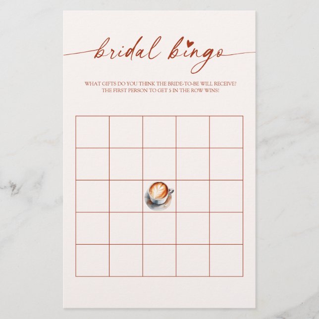 Bridal Bingo Coffee Bridal Shower Game Card (Front)