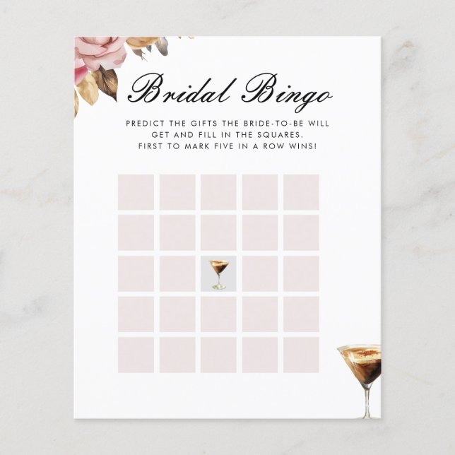 Bridal Bingo Espresso Martini Bridal Shower Game (Front)