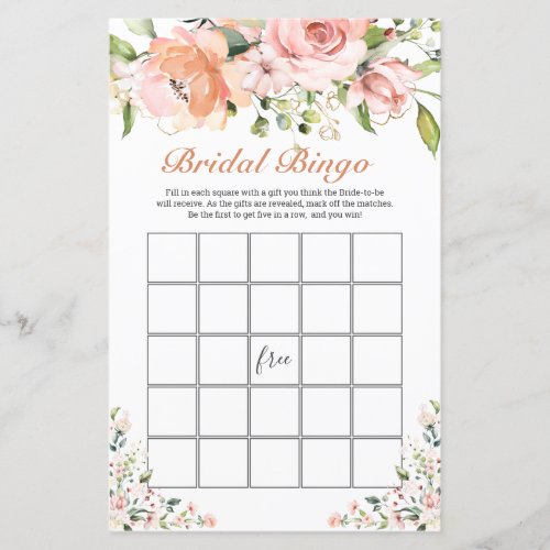 Bridal Bingo Game Floral Greenery Paper Sheet