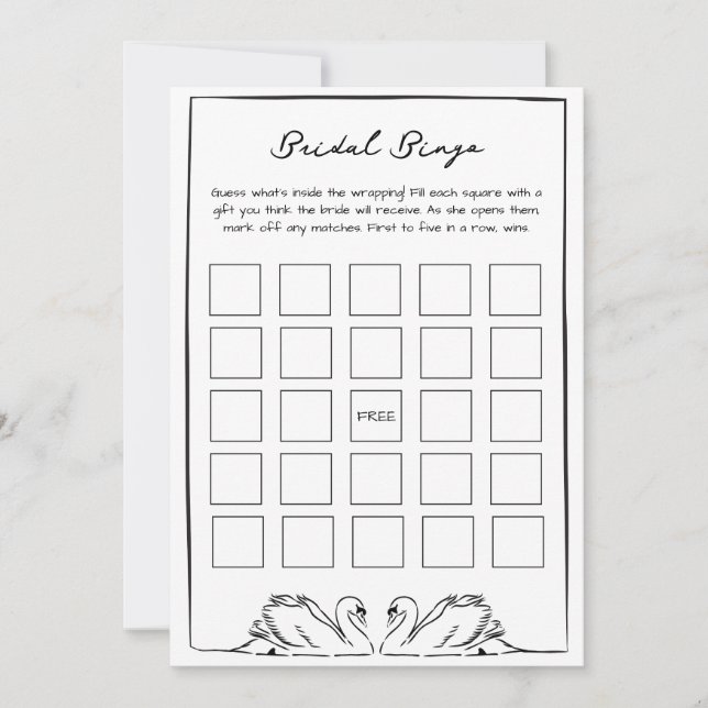 Bridal Bingo Gift Game - Black and White Swan Note Card (Front)
