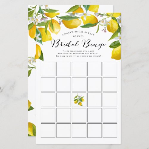 Bridal Bingo Lemon Bridal Shower Bingo Games