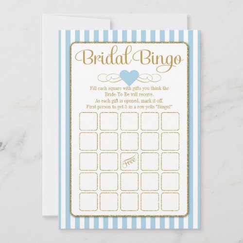 Bridal Bingo Light Blue Gold Bridal Shower Game Invitation