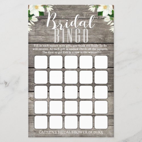 Bridal Bingo Magnolia Flower Rustic Shower Flyer