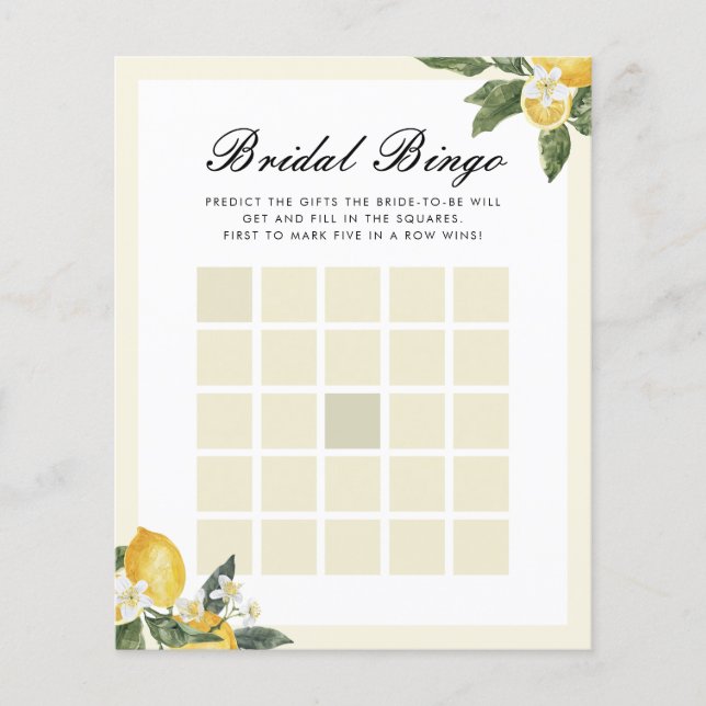 Bridal Bingo Main Squeeze Bridal Shower Game (Front)