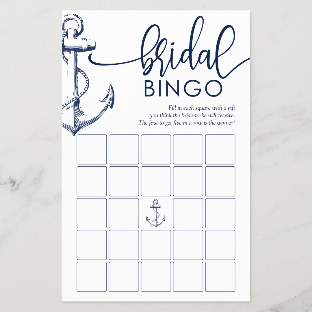 Bridal Bingo Nautical Anchor Shower Game | Zazzle