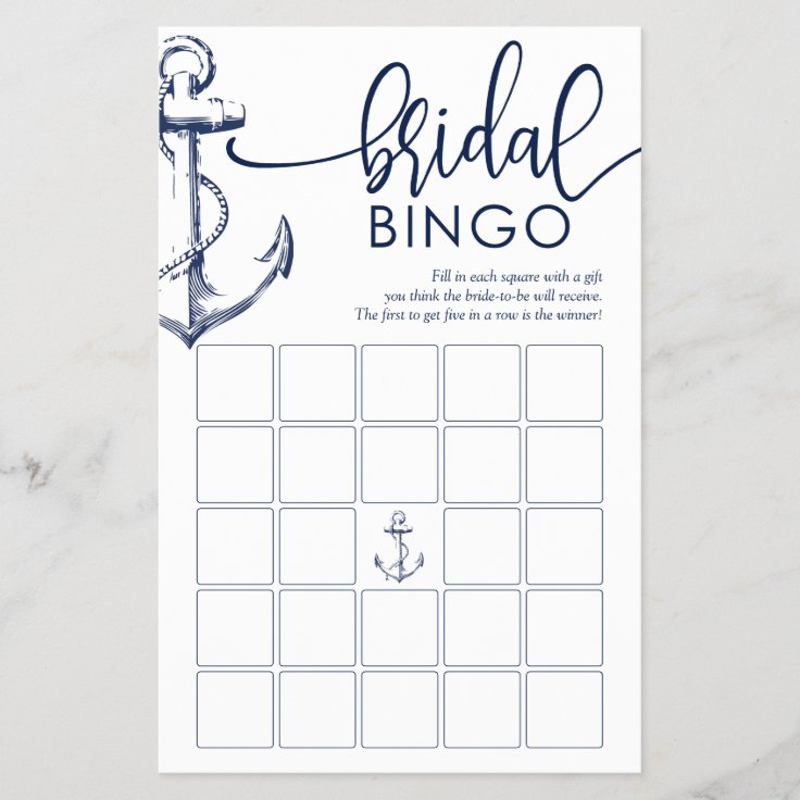 Bridal Bingo Nautical Anchor Shower Game | Zazzle