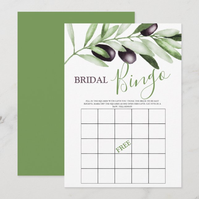 Bridal Bingo Olive Branches Bridal Shower Game Invitation (Front/Back)