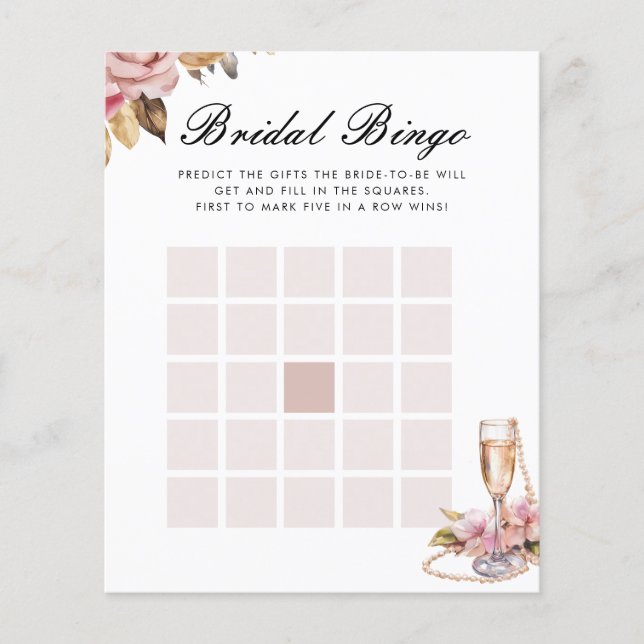 Bridal Bingo Pearls Prosecco Bridal Shower Game (Front)