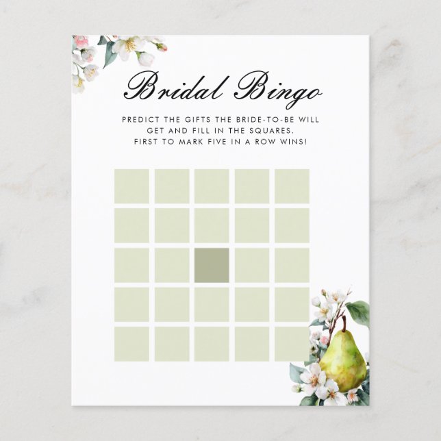 Bridal Bingo Perfect Pear Bridal Shower Game (Front)