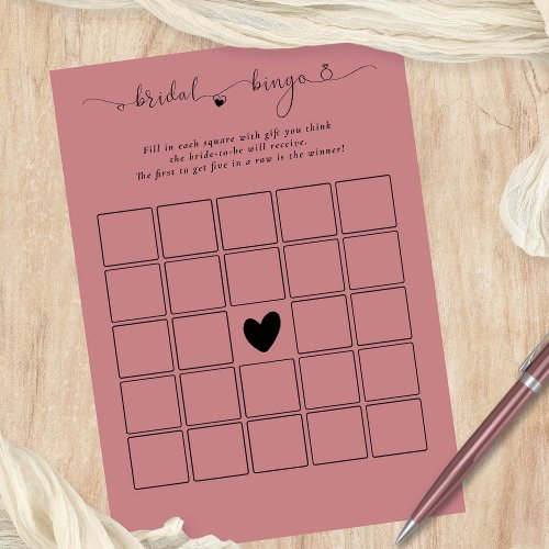 Bridal Bingo Shower Dusty Rose Pink Game Card