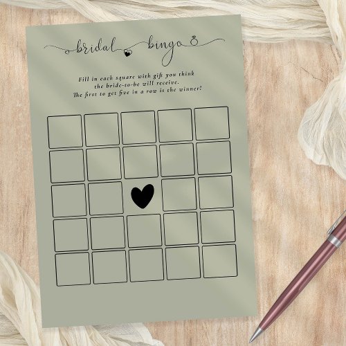 Bridal Bingo Shower Sage Game Card