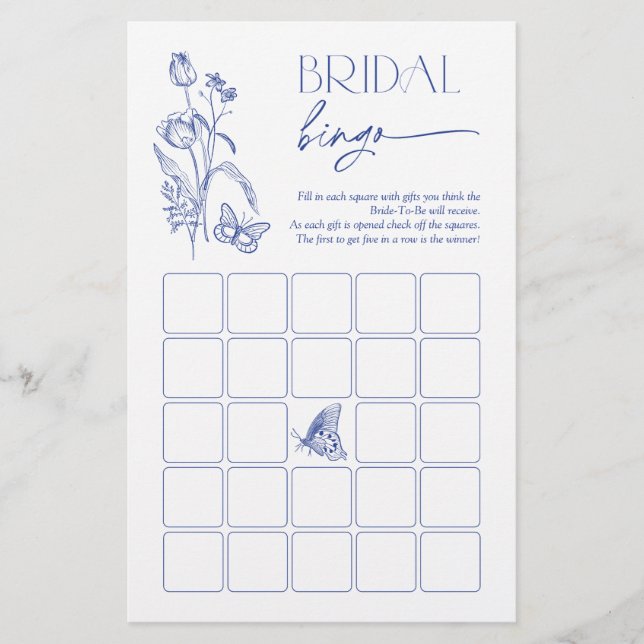 Bridal Bingo Something Blue Floral Shower Game (Front)