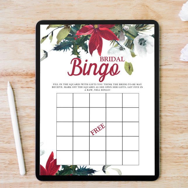 Bridal Bingo Winter Poinsettia Bridal Shower Game  Invitation (Creator Uploaded)
