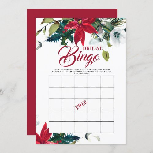 Bridal Bingo Winter Poinsettia Bridal Shower Game  Invitation