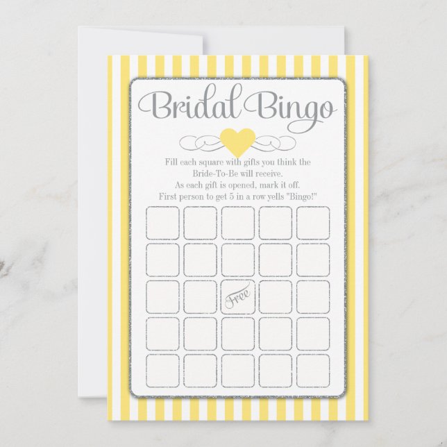 Bridal Bingo Yellow Gray Bridal Shower Game (Front)