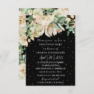 Bridal Birthday Flowers Gold Mint Black Watercolor Invitation