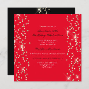 Bridal Birthday Gold Confetti Crystals Black Red Invitation
