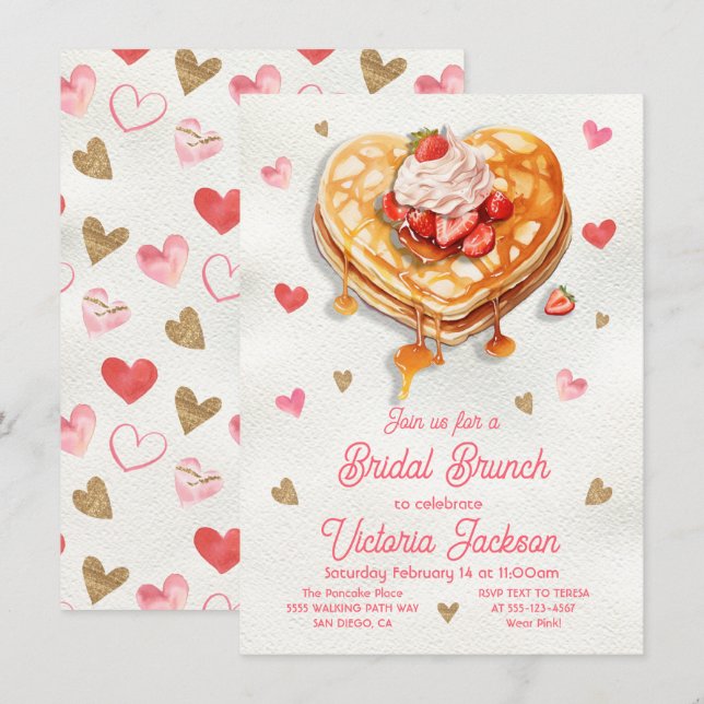 Bridal Birthday Pancake Heart Brunch Invitation (Front/Back)