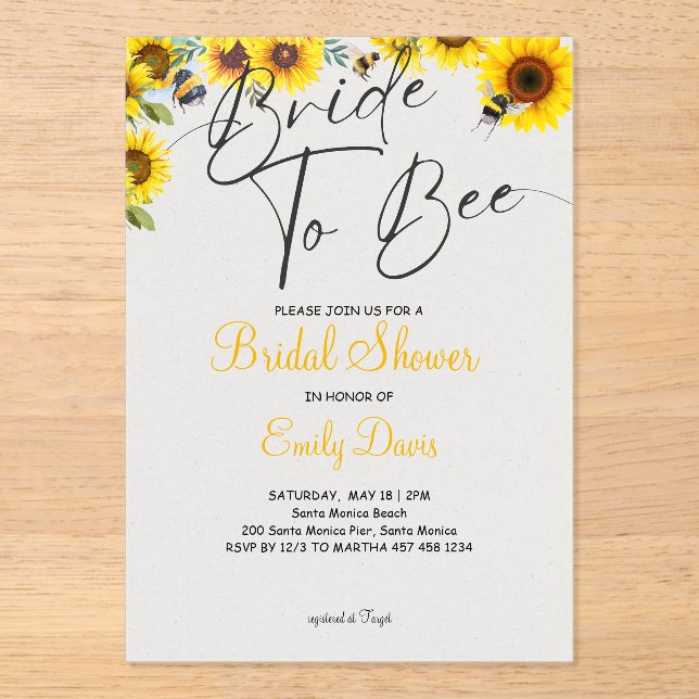 Bridal Bliss: Bride to Be  Acrylic Invitations (Front)